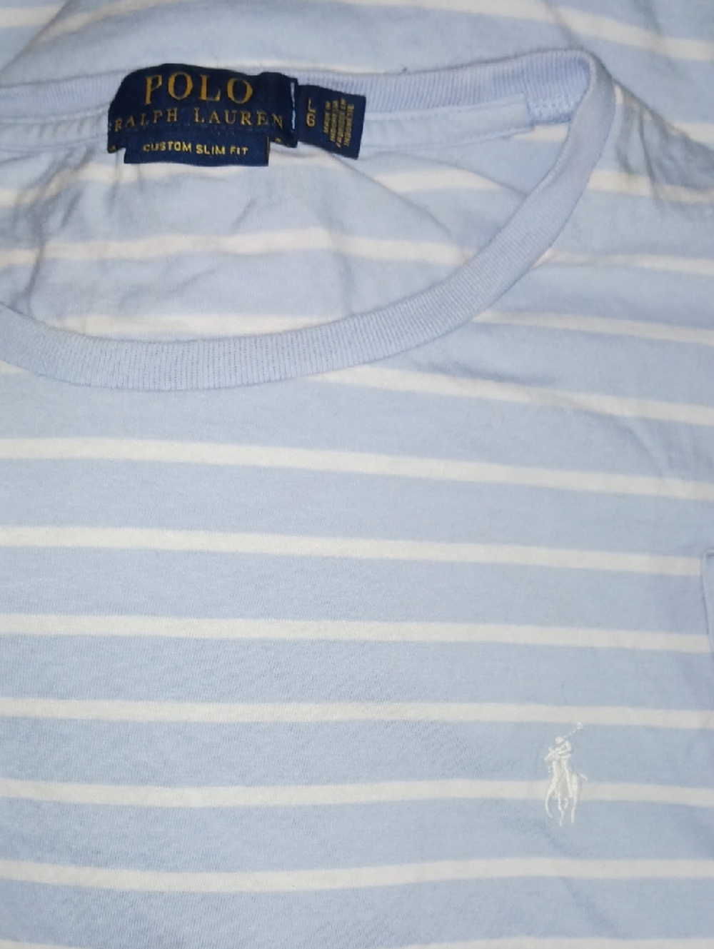 Slim Fit Large Polo by Ralph Lauren Blue & White Striped Crewneck Tee